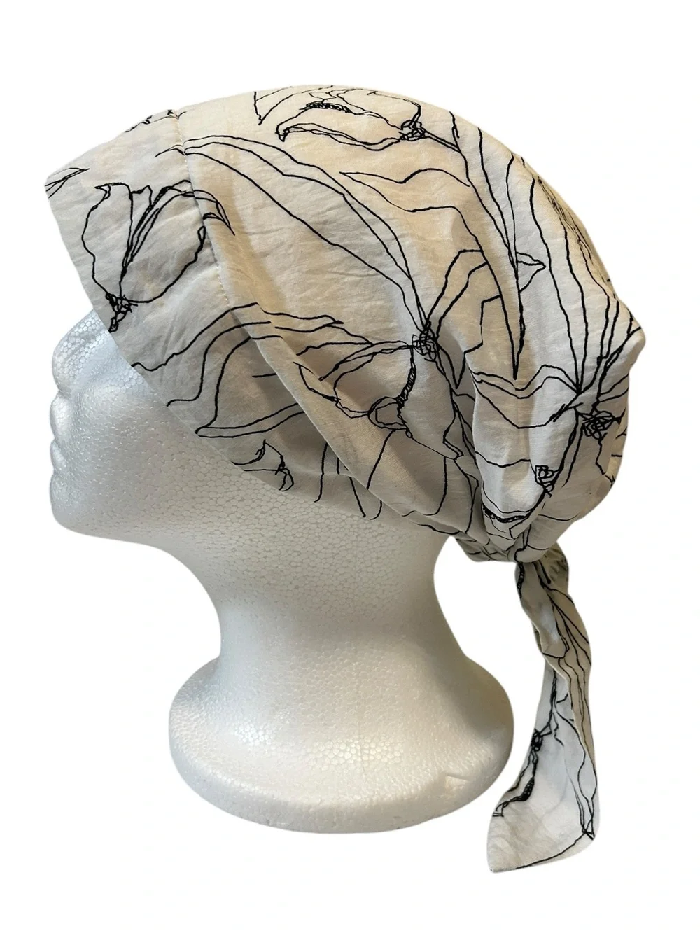 Five Women’s Headscarves in Teal, Black, Cream, White Floral, and Navy Dot